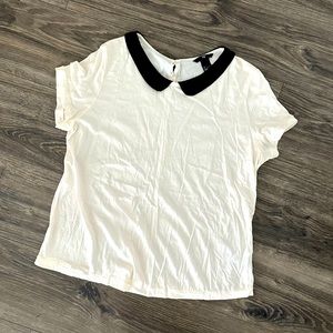 H&M Cream & Black Peter Pan Collar TShirt